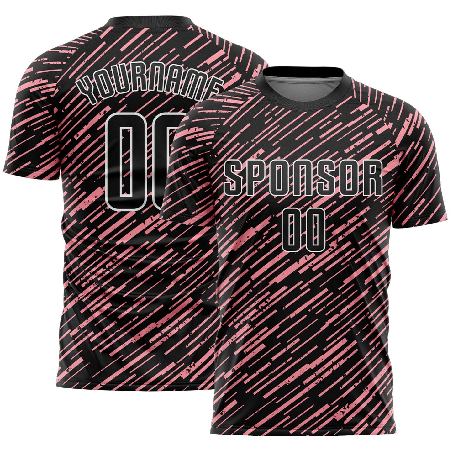 Custom Black Medium Pink-White Line Sports Sublimation Soccer Uniform Jersey - Main View