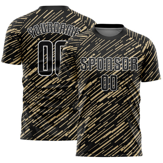 Custom Black Vegas Gold-White Line Sports Sublimation Soccer Uniform Jersey - Main View