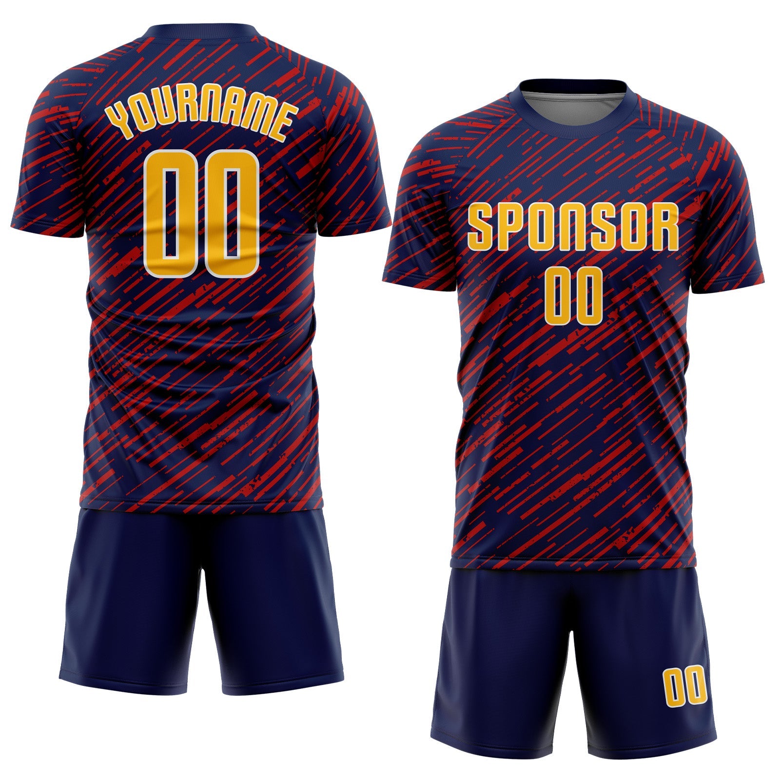 Custom Navy Gold Red-White Line Sports Sublimation Soccer Uniform Jersey view 2