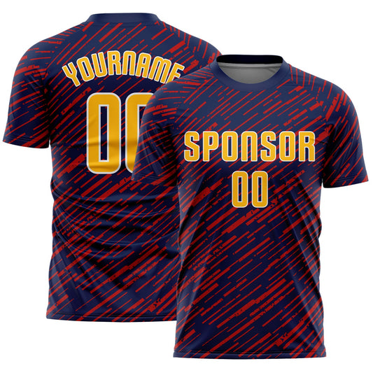Custom Navy Gold Red-White Line Sports Sublimation Soccer Uniform Jersey - Main View