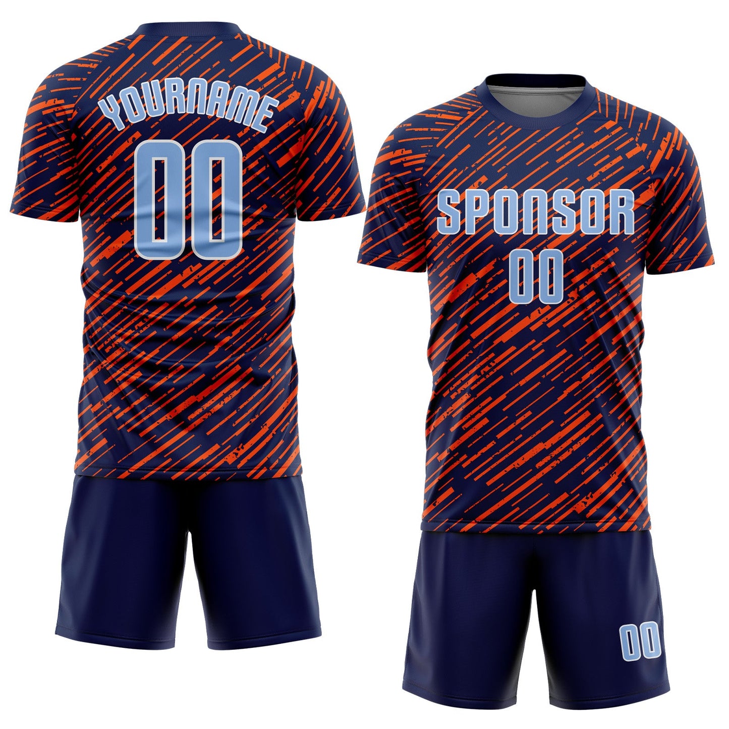 Custom Navy Light Blue Orange-White Line Sports Sublimation Soccer Uniform Jersey view 2