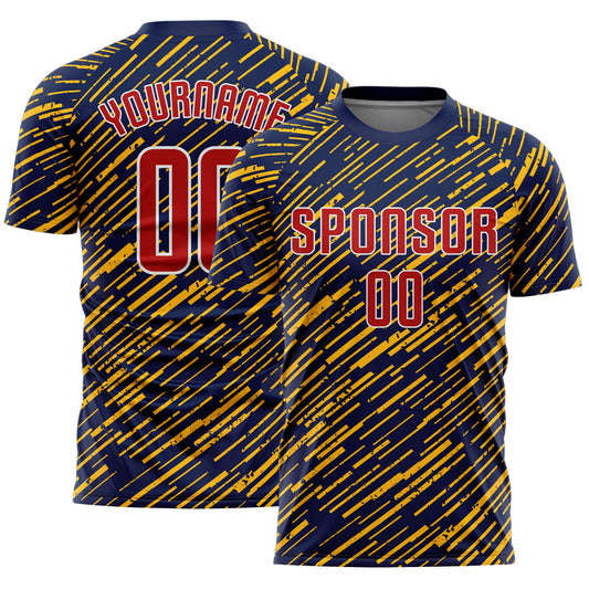 Custom Navy Red Gold-White Line Sports Sublimation Soccer Uniform Jersey - Main View