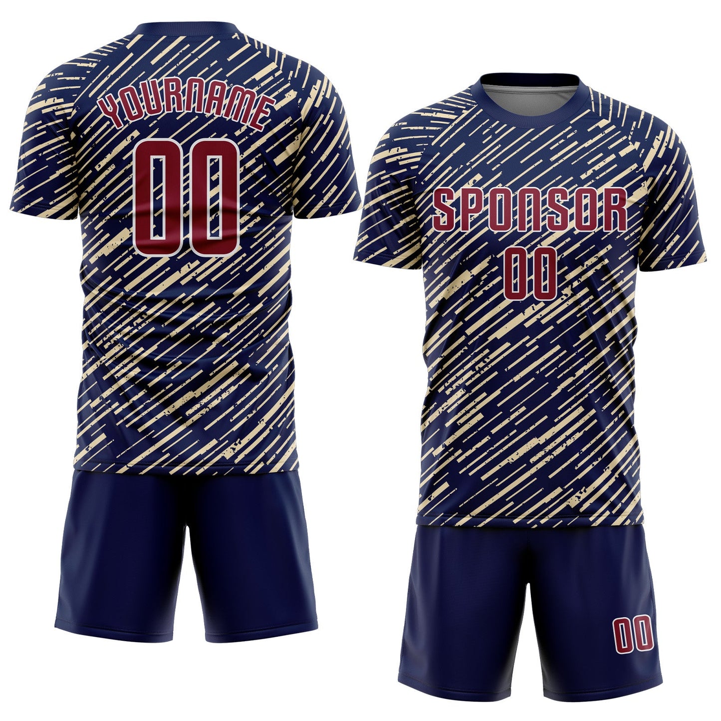 Custom Navy Crimson Cream-White Line Sports Sublimation Soccer Uniform Jersey view 2