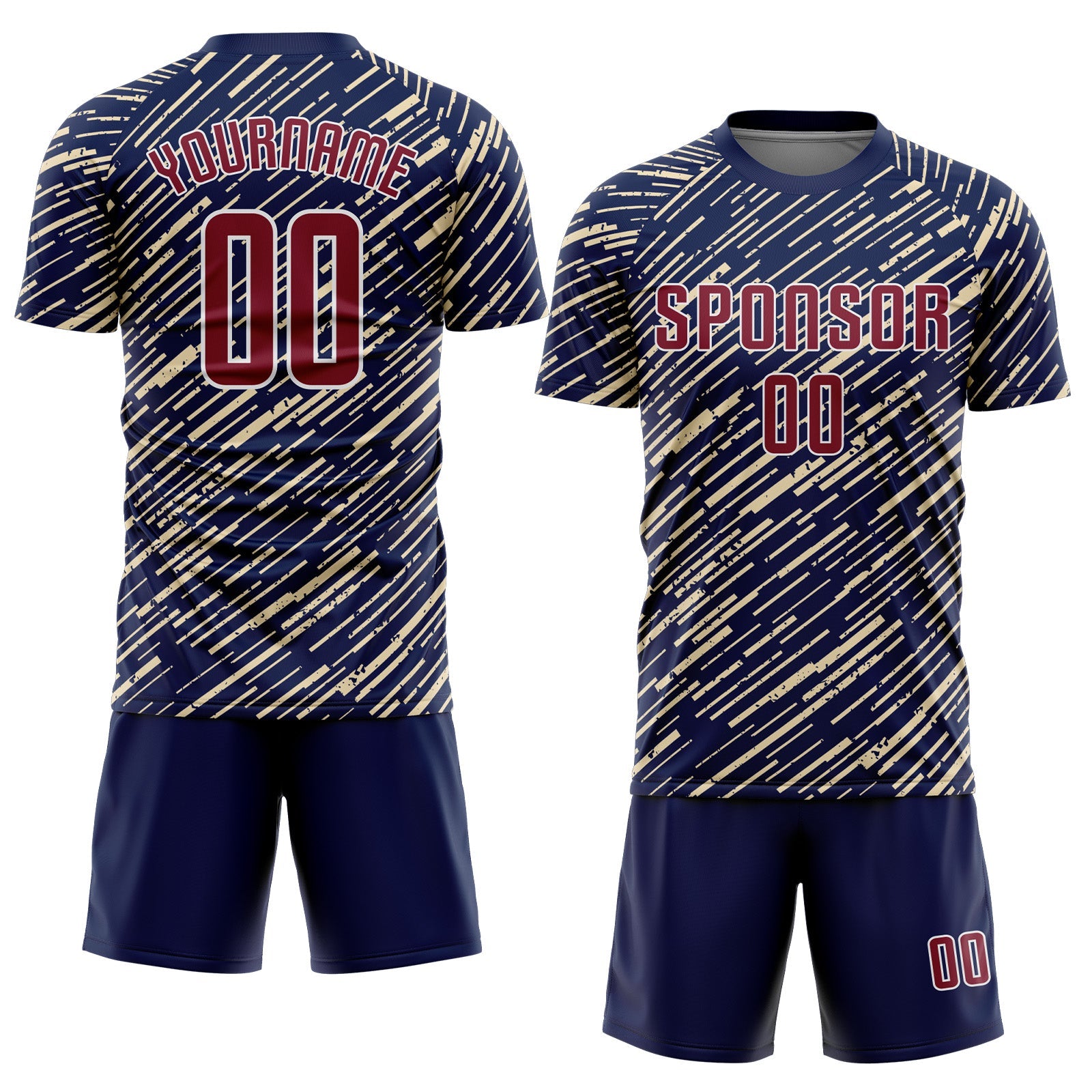 Custom Navy Crimson Cream-White Line Sports Sublimation Soccer Uniform Jersey view 2
