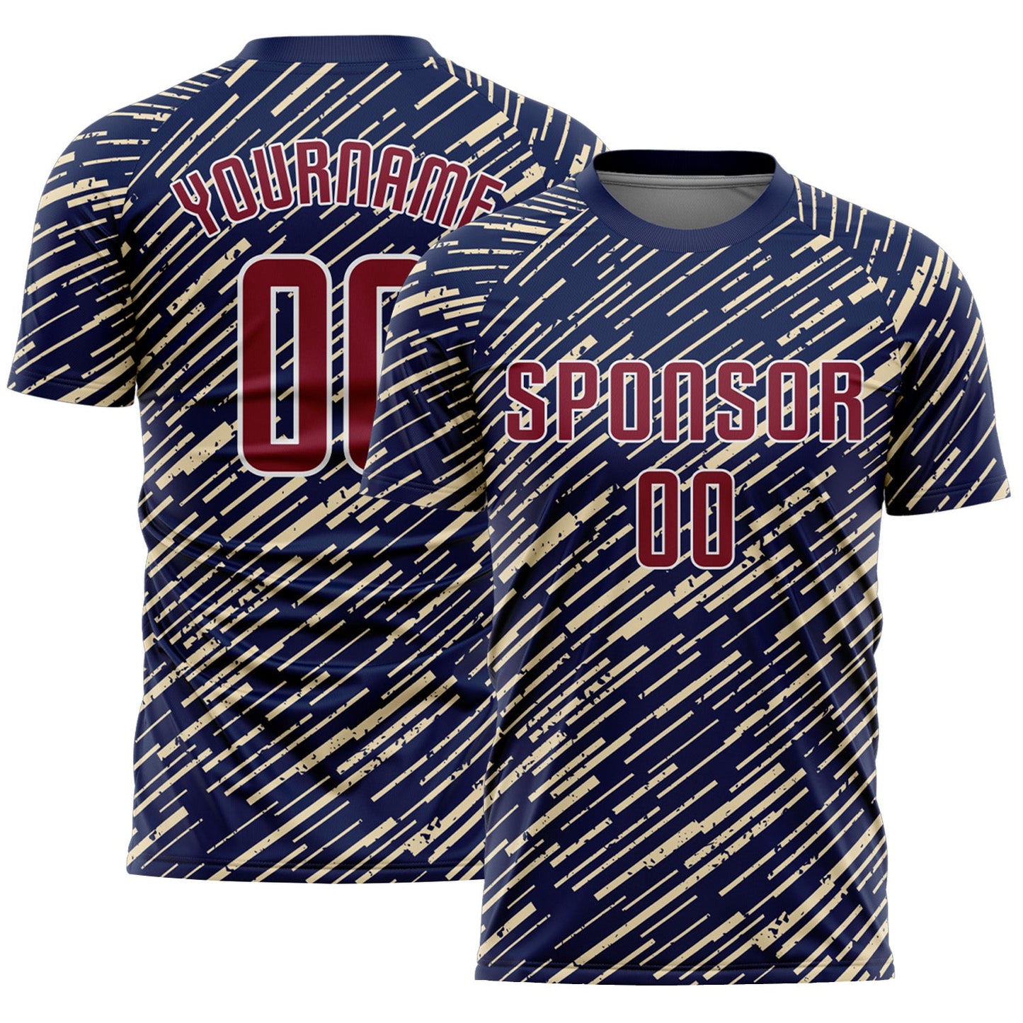 Custom Navy Crimson Cream-White Line Sports Sublimation Soccer Uniform Jersey - Main View