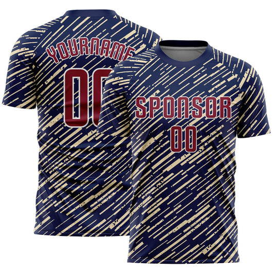 Custom Navy Crimson Cream-White Line Sports Sublimation Soccer Uniform Jersey - Main View