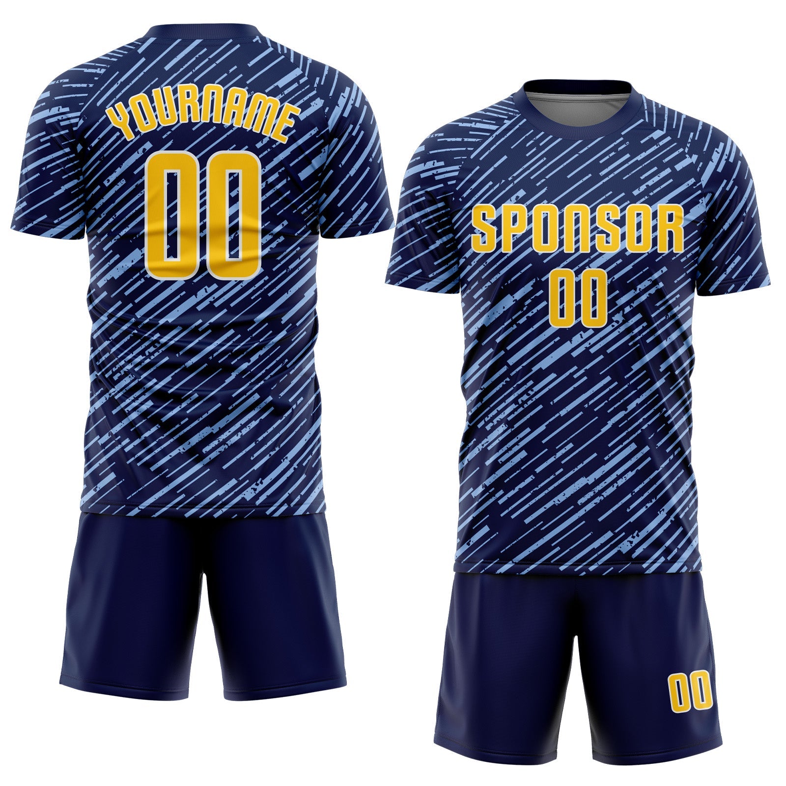 Custom Navy Yellow Light Blue-White Line Sports Sublimation Soccer Uniform Jersey view 2