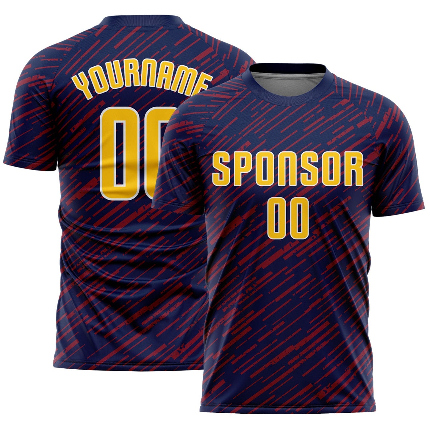 Custom Navy Yellow Crimson-White Line Sports Sublimation Soccer Uniform Jersey - Main View