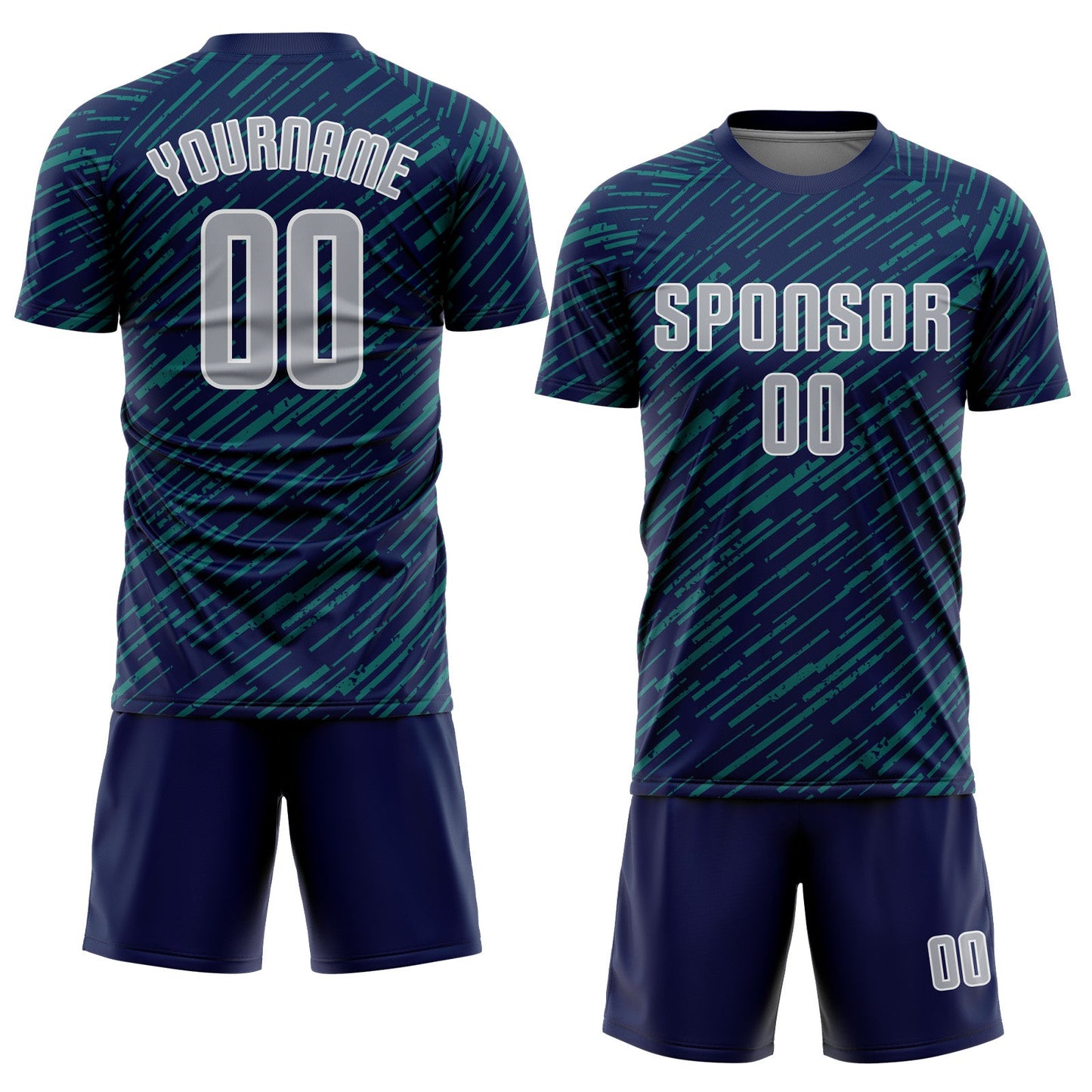 Custom Navy Gray Teal-White Line Sports Sublimation Soccer Uniform Jersey view 2