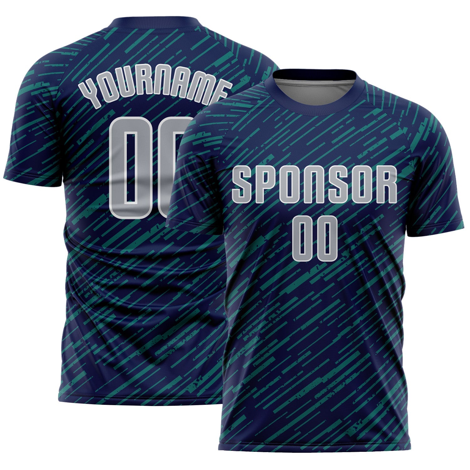 Custom Navy Gray Teal-White Line Sports Sublimation Soccer Uniform Jersey - Main View