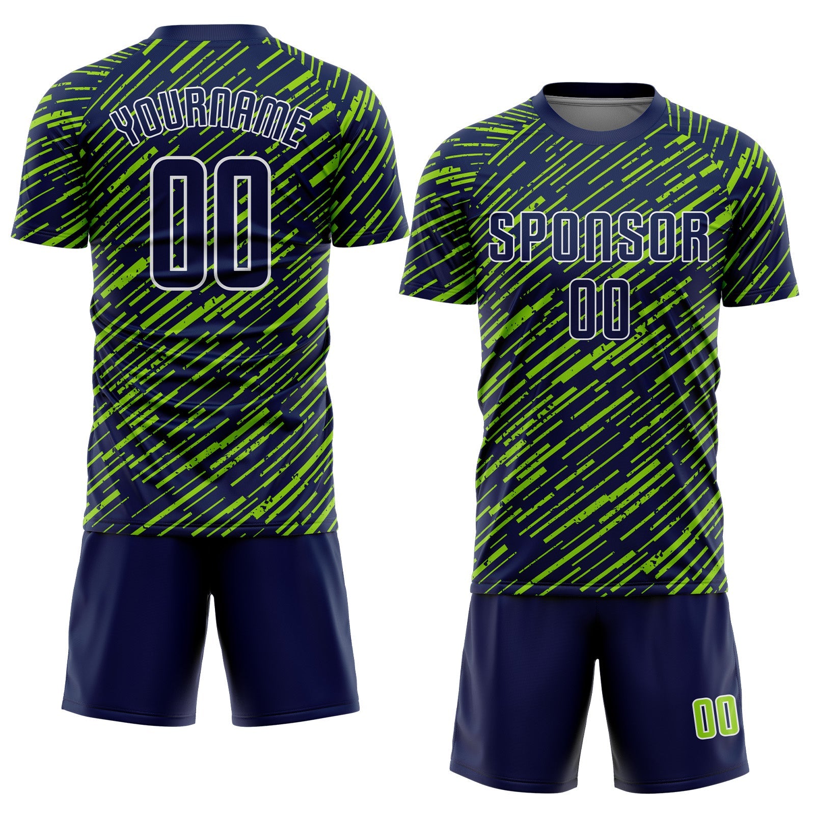 Custom Navy Neon Green-White Line Sports Sublimation Soccer Uniform Jersey view 2