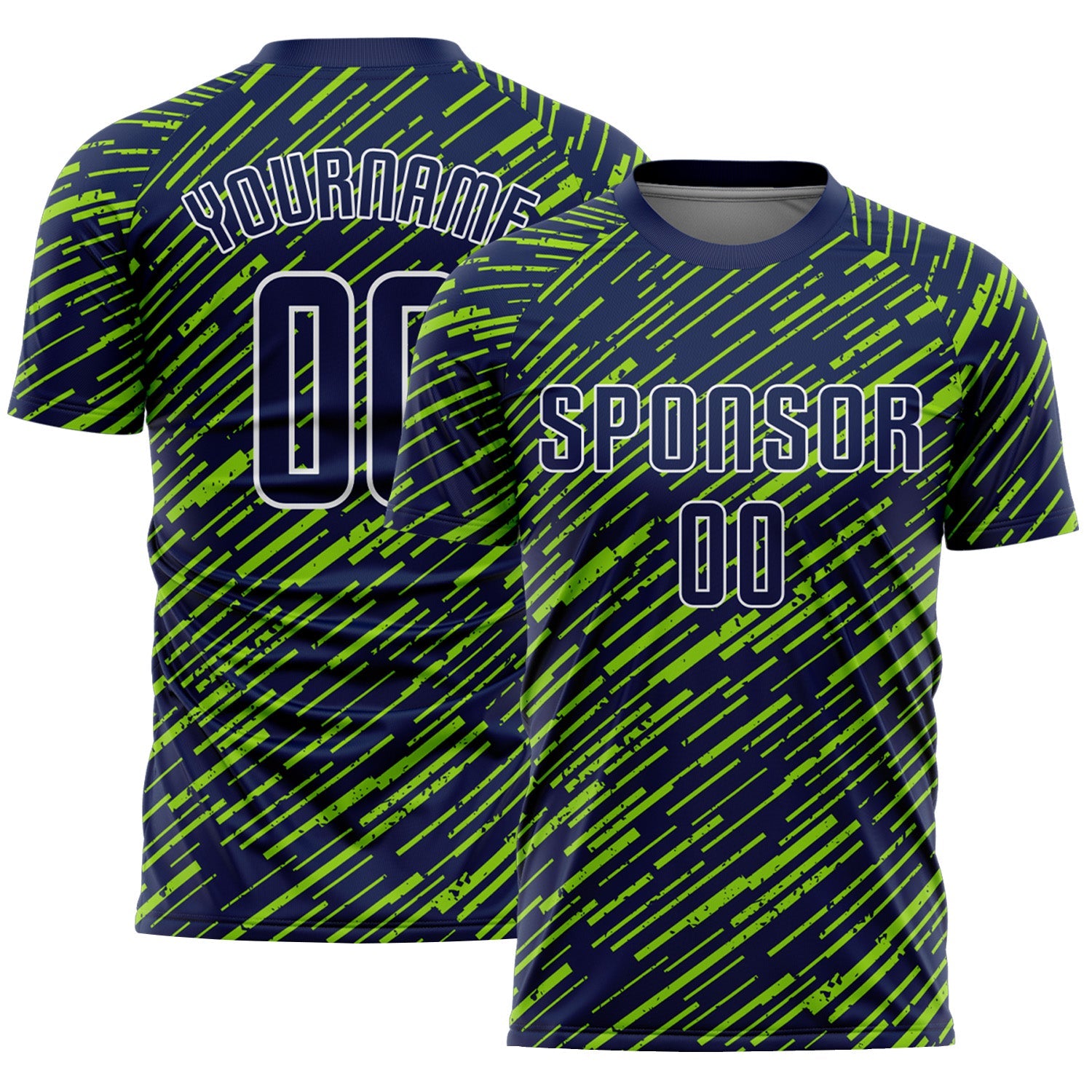 Custom Navy Neon Green-White Line Sports Sublimation Soccer Uniform Jersey - Main View