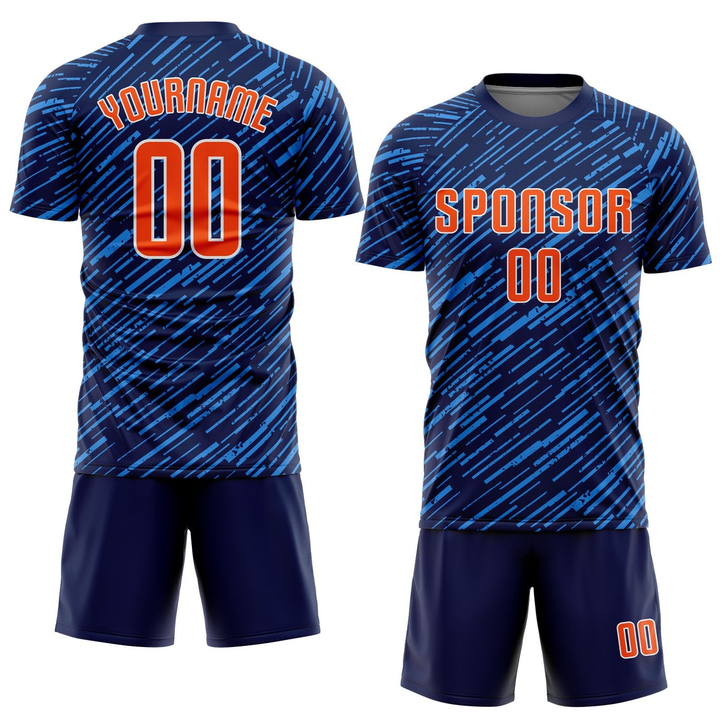 Custom Navy Orange Powder Blue-White Line Sports Sublimation Soccer Uniform Jersey view 2