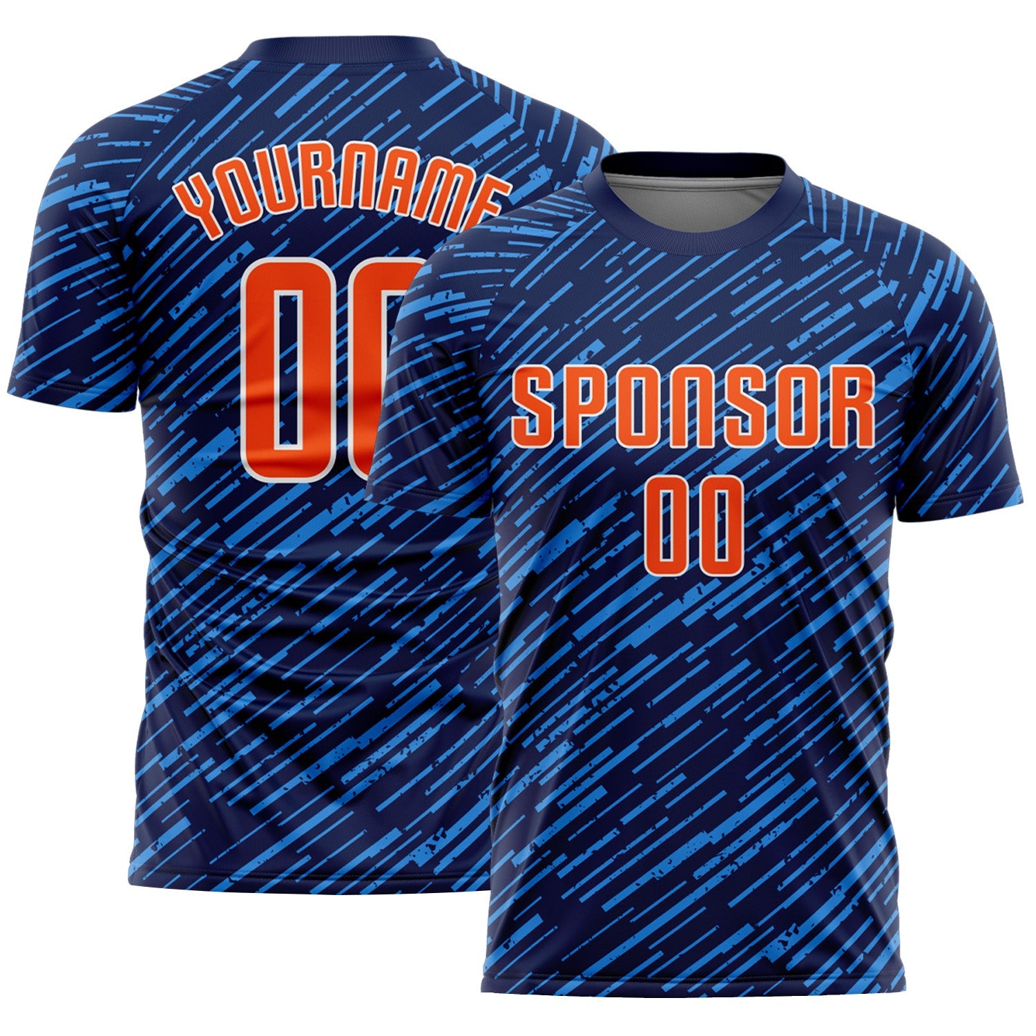 Custom Navy Orange Powder Blue-White Line Sports Sublimation Soccer Uniform Jersey - Main View
