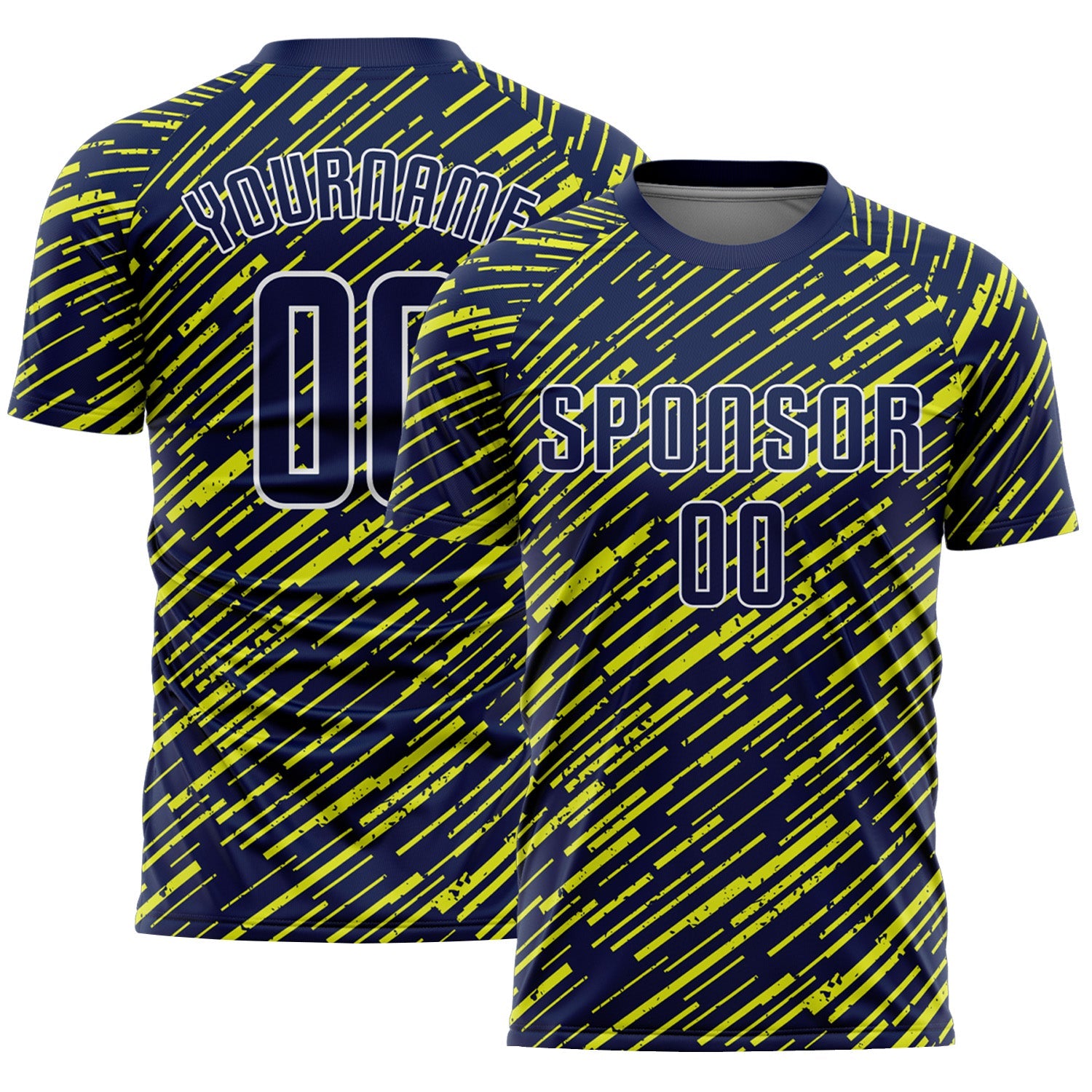 Custom Navy Neon Yellow-White Line Sports Sublimation Soccer Uniform Jersey - Main View