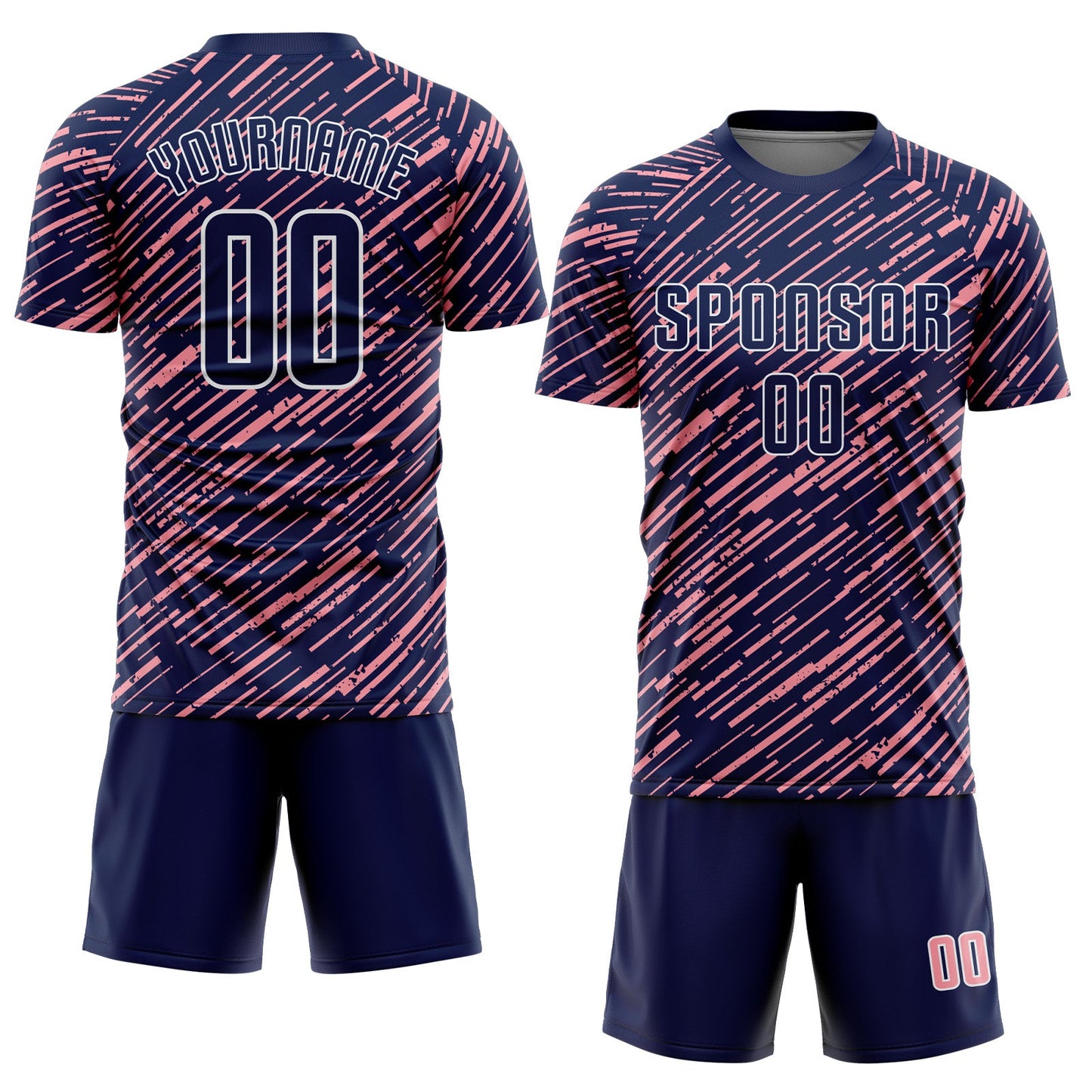 Custom Navy Medium Pink-White Line Sports Sublimation Soccer Uniform Jersey view 2