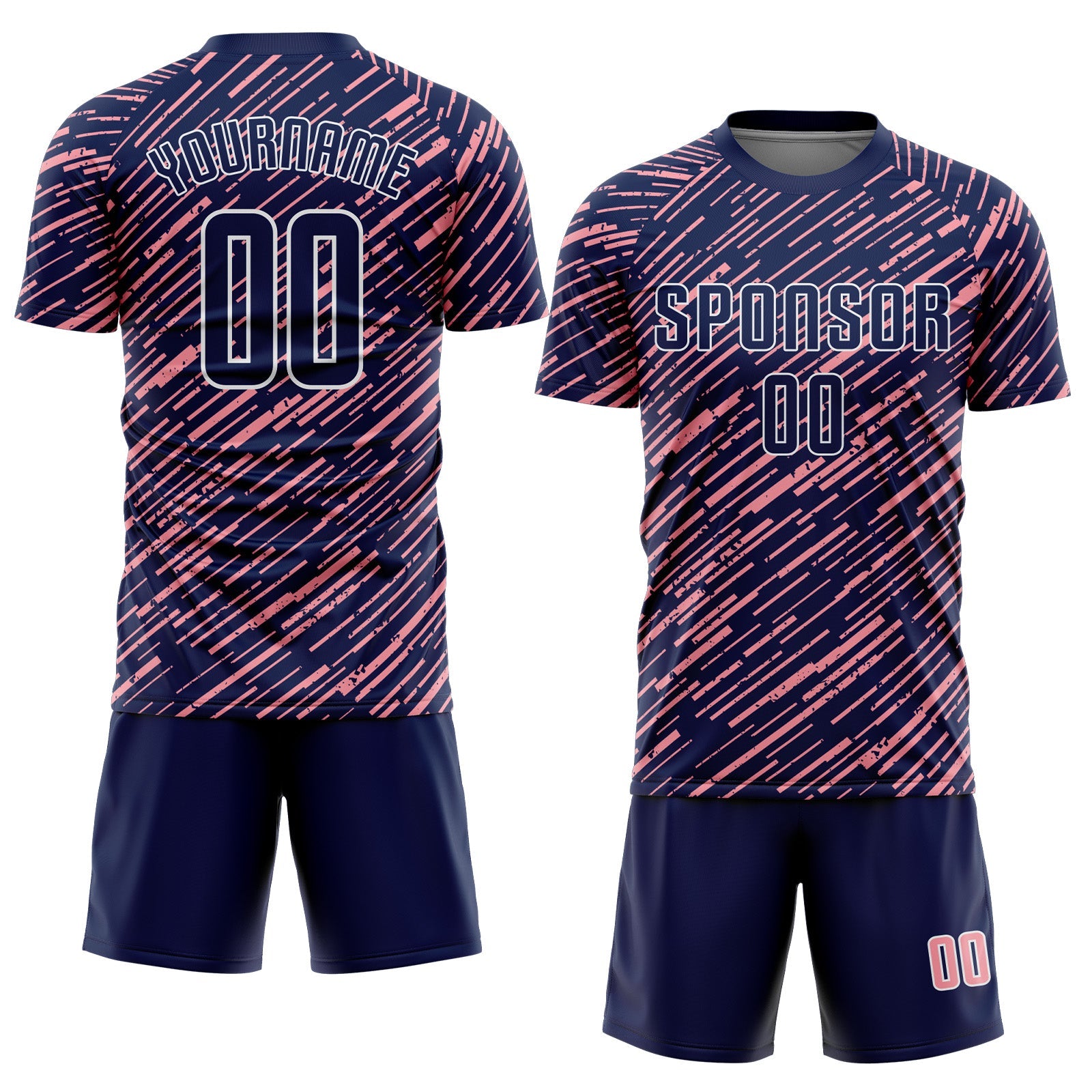 Custom Navy Medium Pink-White Line Sports Sublimation Soccer Uniform Jersey view 2