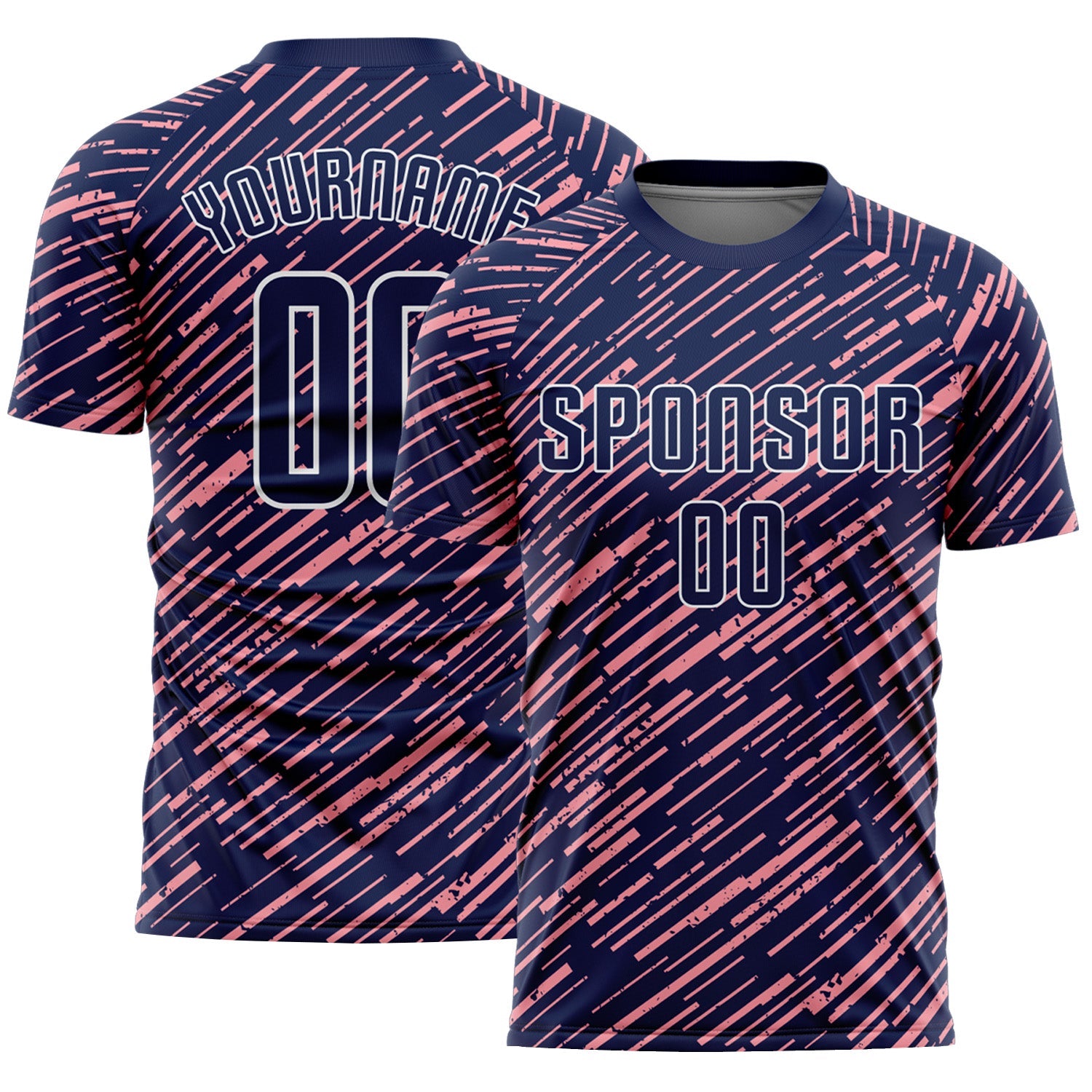 Custom Navy Medium Pink-White Line Sports Sublimation Soccer Uniform Jersey - Main View