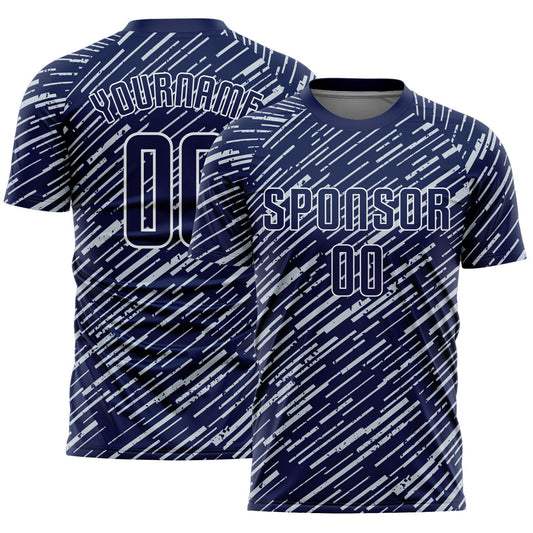 Custom Navy Silver-White Line Sports Sublimation Soccer Uniform Jersey - Main View