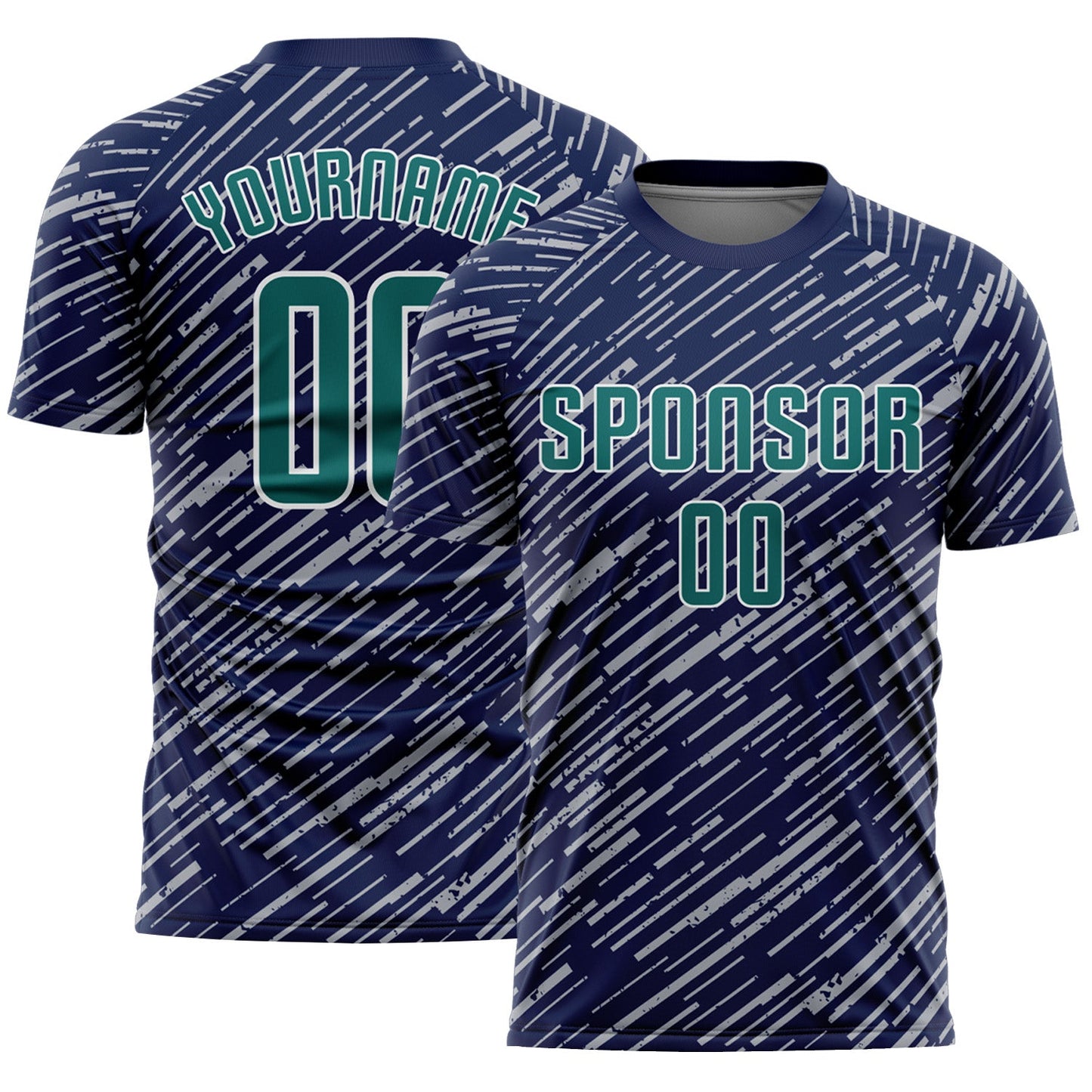 Custom Navy Teal Gray-White Line Sports Sublimation Soccer Uniform Jersey - Main View