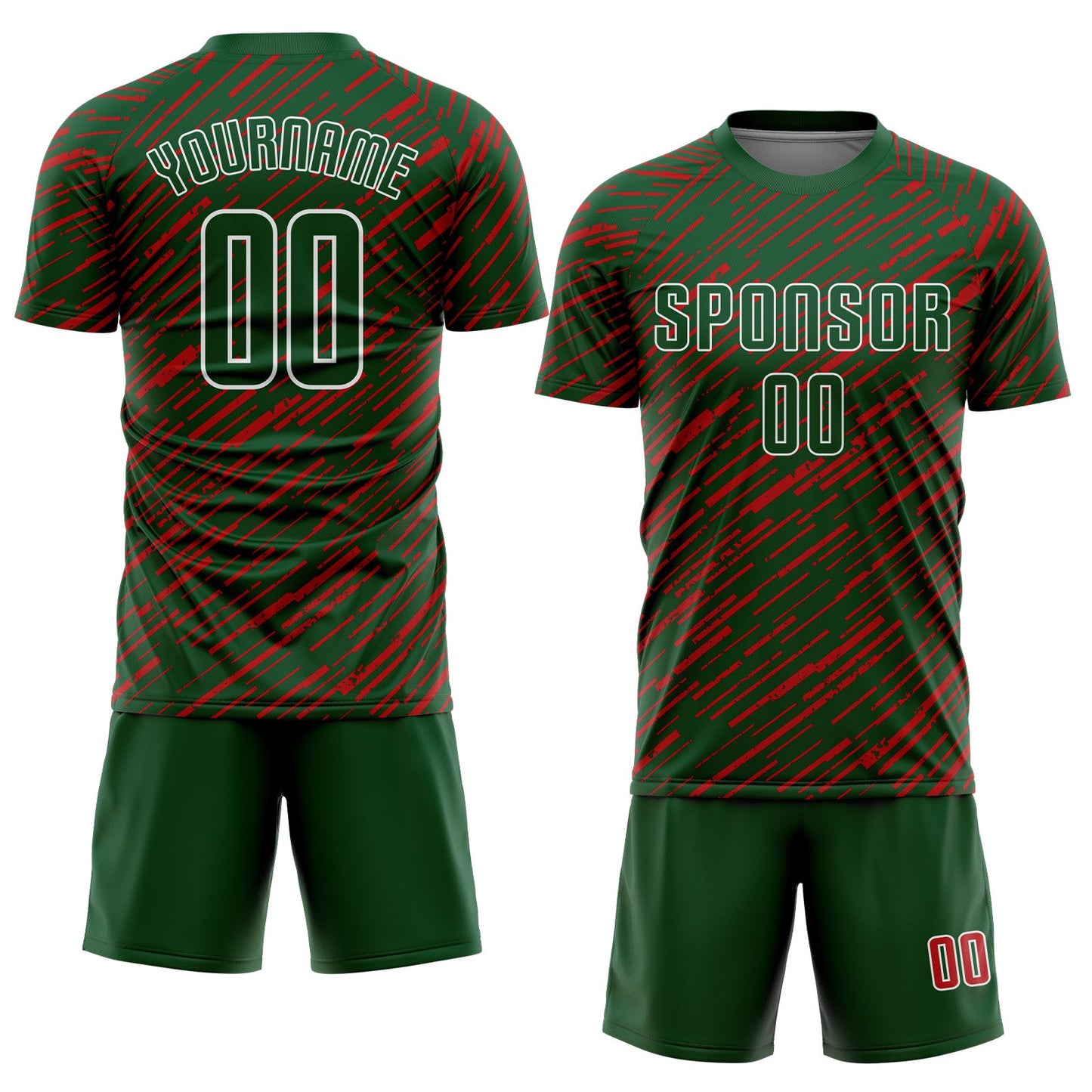 Custom Green Red-White Line Sports Sublimation Soccer Uniform Jersey view 2