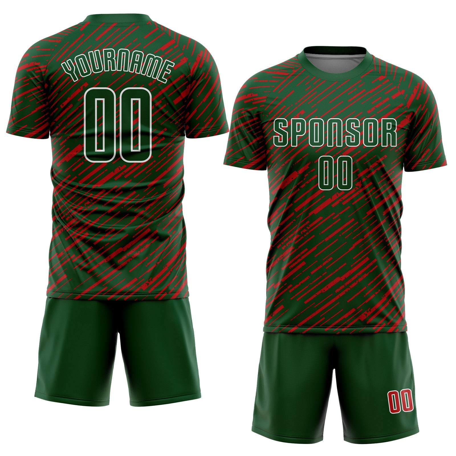 Custom Green Red-White Line Sports Sublimation Soccer Uniform Jersey view 2