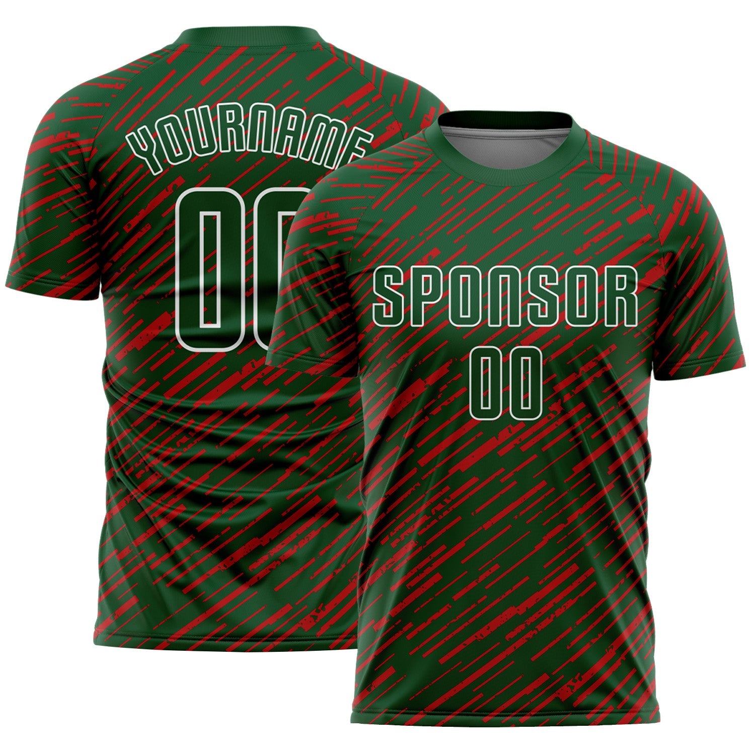 Custom Green Red-White Line Sports Sublimation Soccer Uniform Jersey - Main View