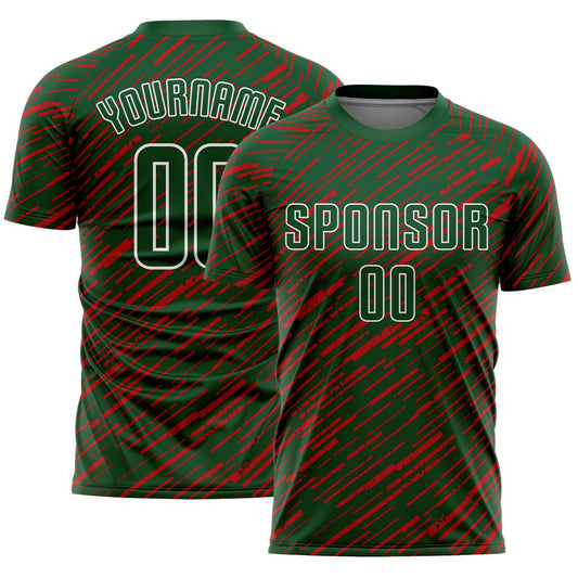 Custom Green Red-White Line Sports Sublimation Soccer Uniform Jersey - Main View