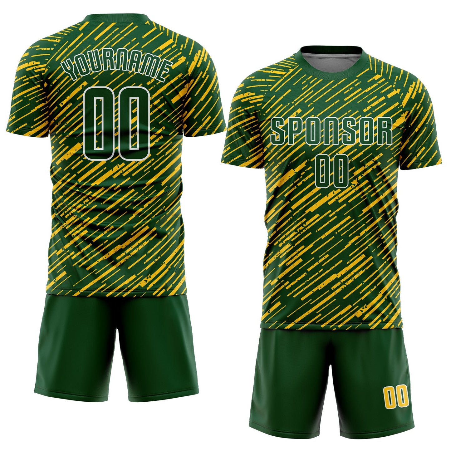 Custom Green Yellow-White Line Sports Sublimation Soccer Uniform Jersey view 2