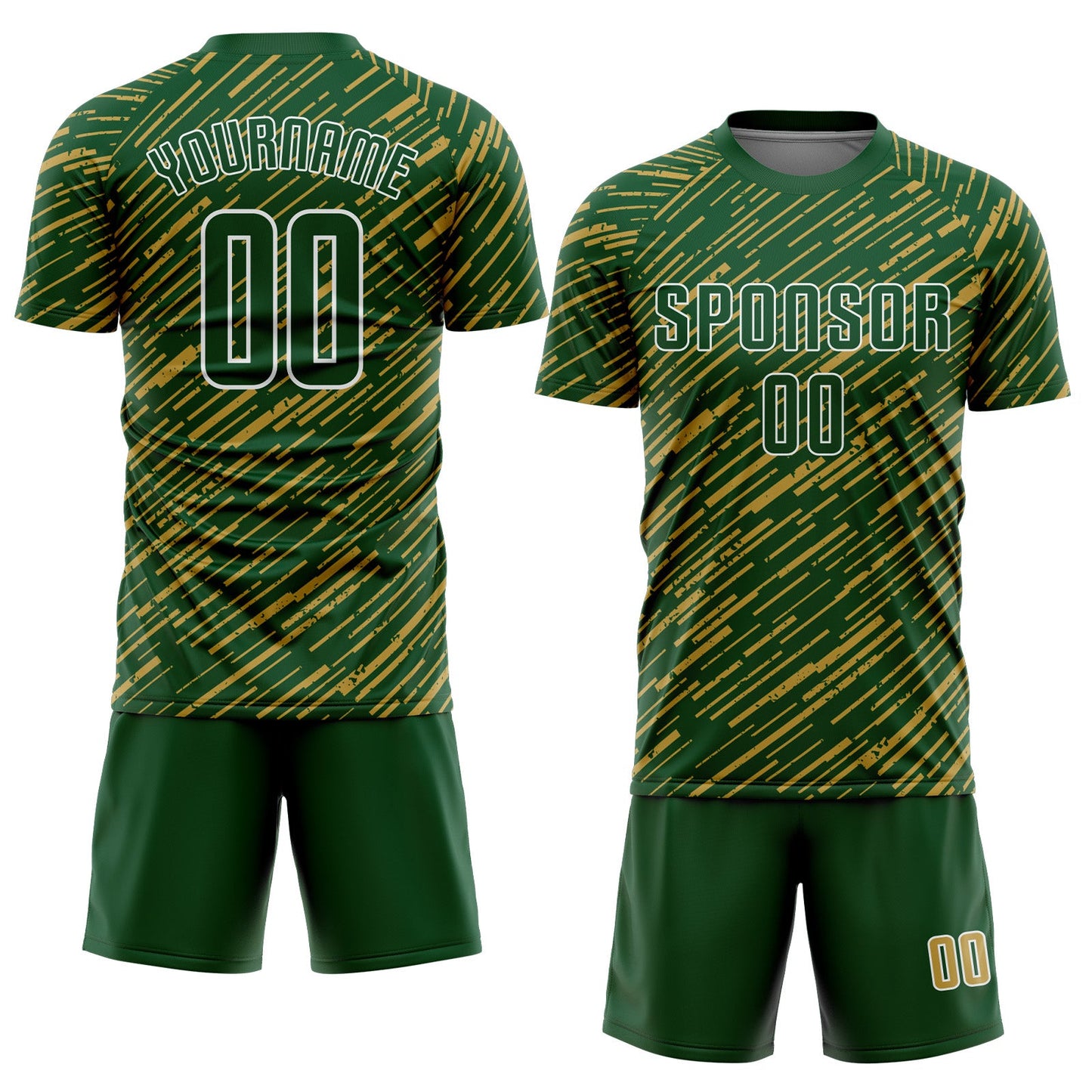 Custom Green Old Gold-White Line Sports Sublimation Soccer Uniform Jersey view 2