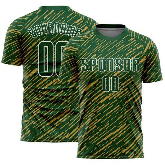 Custom Green Old Gold-White Line Sports Sublimation Soccer Uniform Jersey - Main View