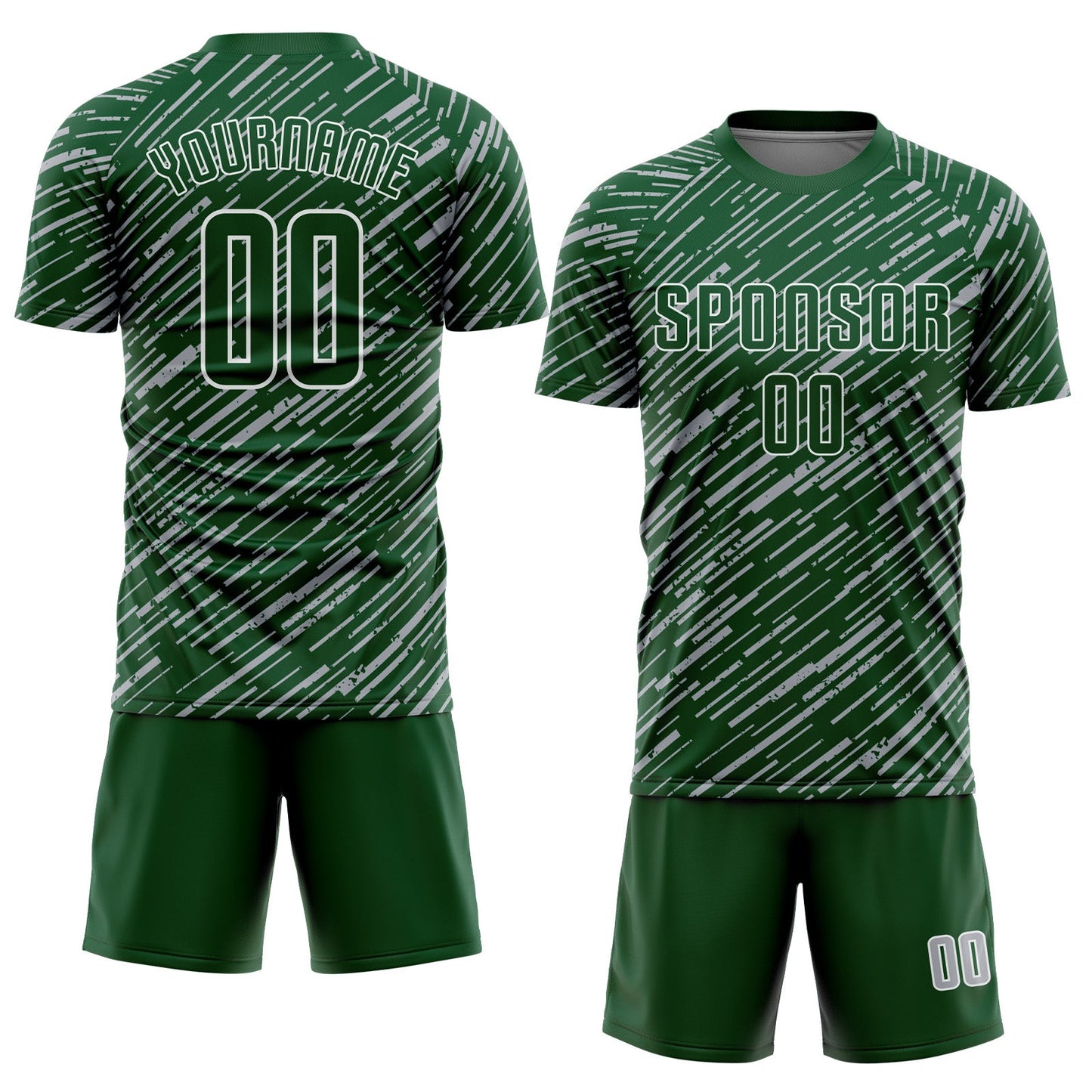 Custom Green Gray-White Line Sports Sublimation Soccer Uniform Jersey view 2