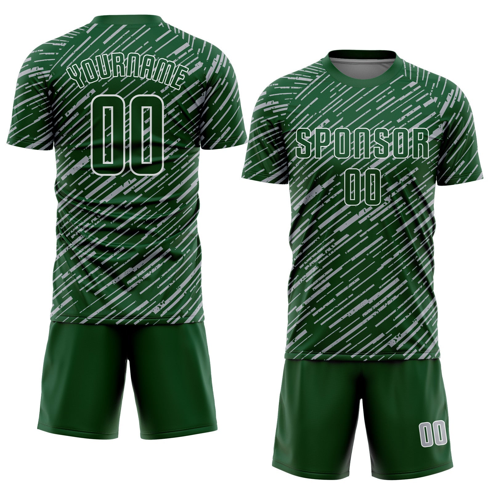 Custom Green Gray-White Line Sports Sublimation Soccer Uniform Jersey view 2