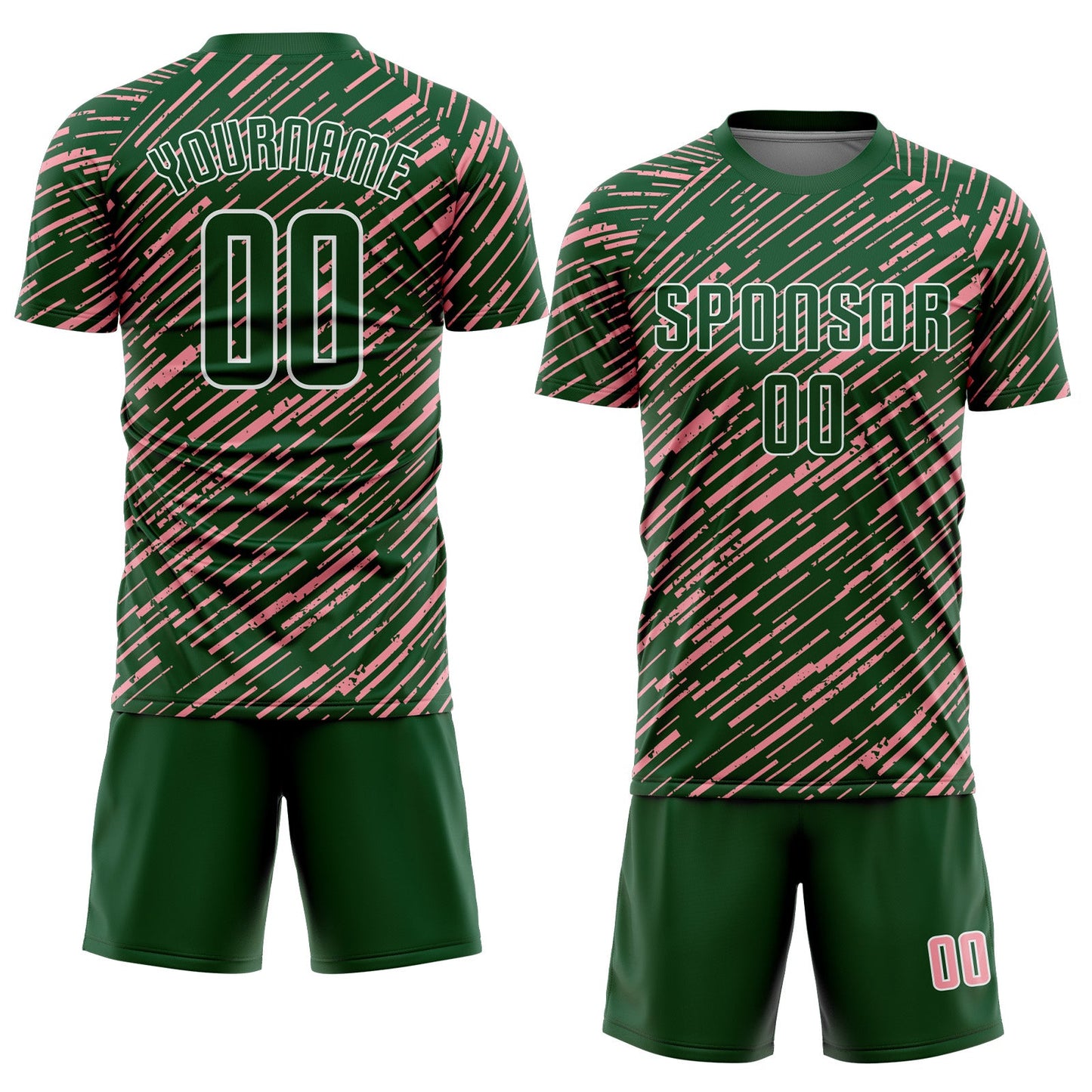 Custom Green Medium Pink-White Line Sports Sublimation Soccer Uniform Jersey view 2