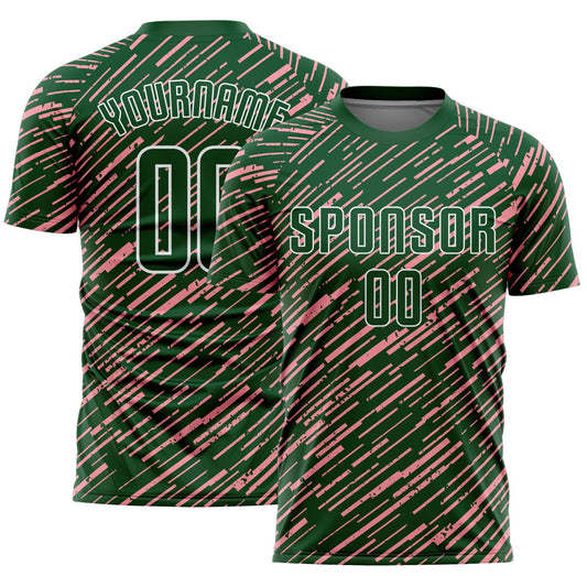 Custom Green Medium Pink-White Line Sports Sublimation Soccer Uniform Jersey - Main View