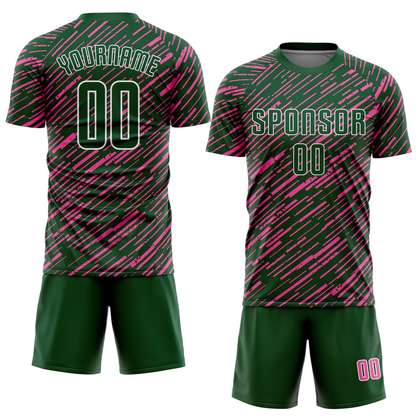 Custom Green Pink-White Line Sports Sublimation Soccer Uniform Jersey view 2
