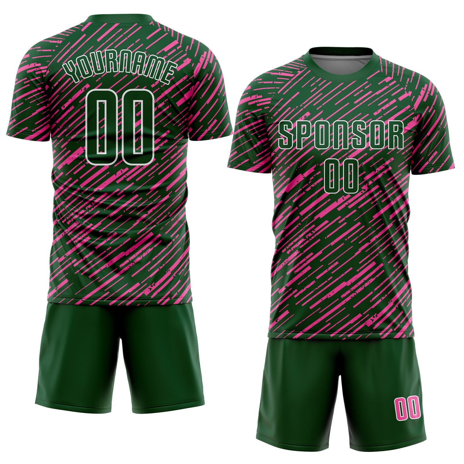 Custom Green Pink-White Line Sports Sublimation Soccer Uniform Jersey view 2