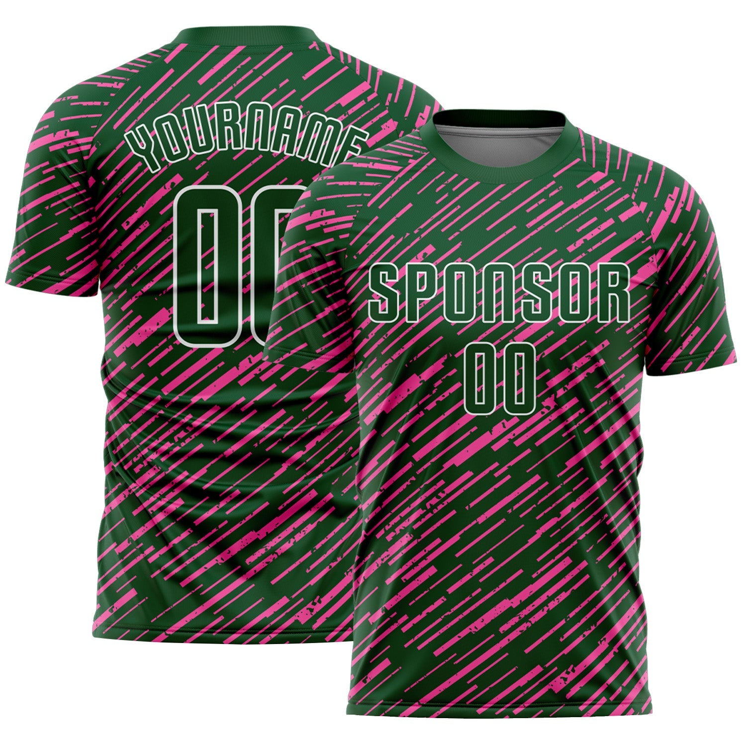 Custom Green Pink-White Line Sports Sublimation Soccer Uniform Jersey - Main View