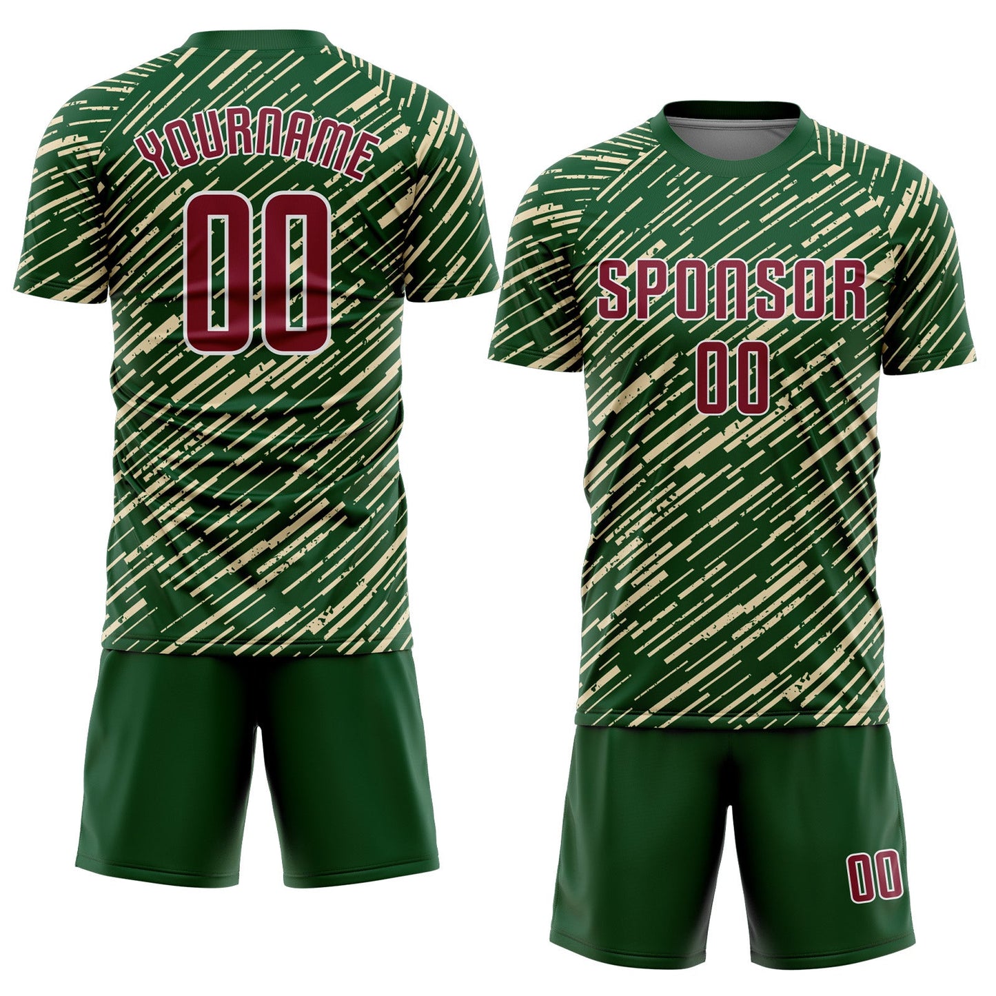 Custom Green Crimson Cream-White Line Sports Sublimation Soccer Uniform Jersey view 2