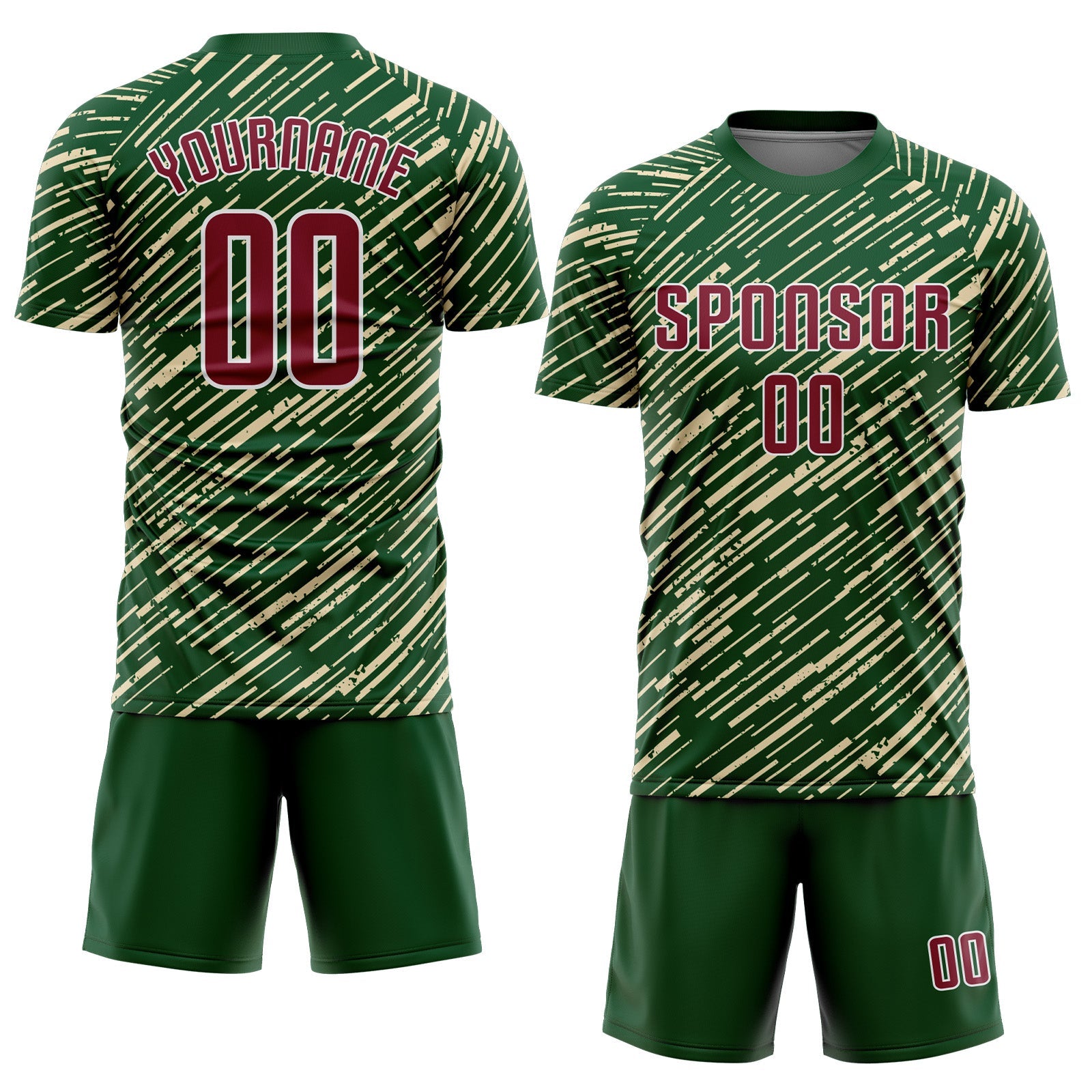 Custom Green Crimson Cream-White Line Sports Sublimation Soccer Uniform Jersey view 2