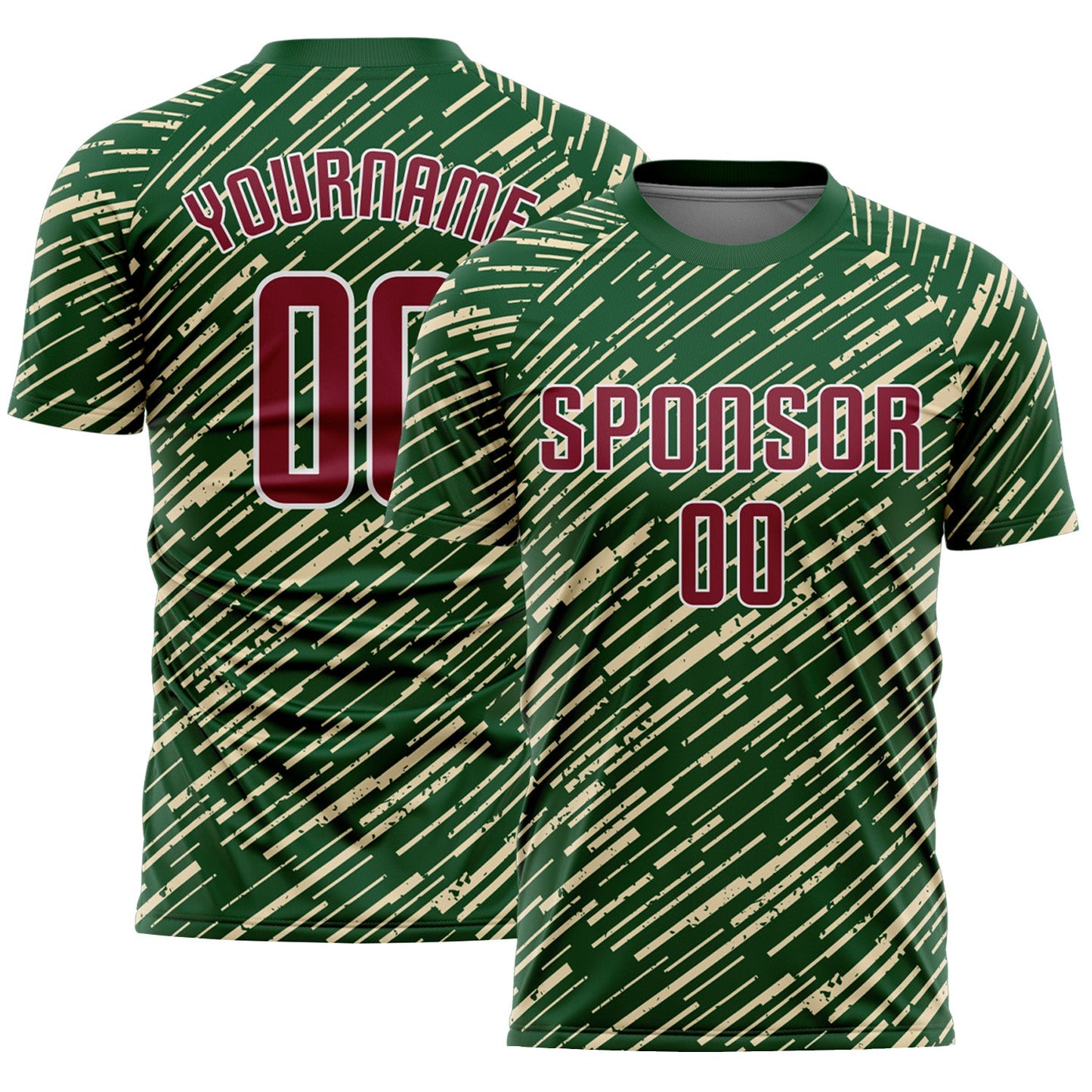 Custom Green Crimson Cream-White Line Sports Sublimation Soccer Uniform Jersey - Main View