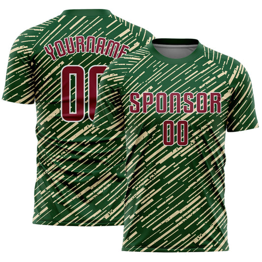 Custom Green Crimson Cream-White Line Sports Sublimation Soccer Uniform Jersey - Main View