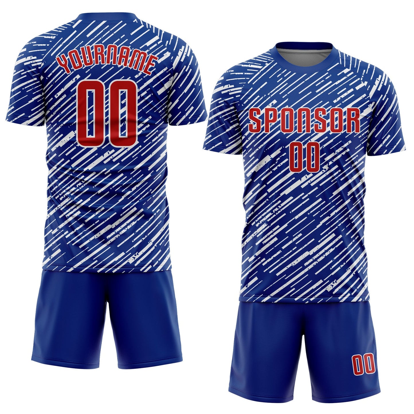 Custom Royal Red-White Line Sports Sublimation Soccer Uniform Jersey view 2