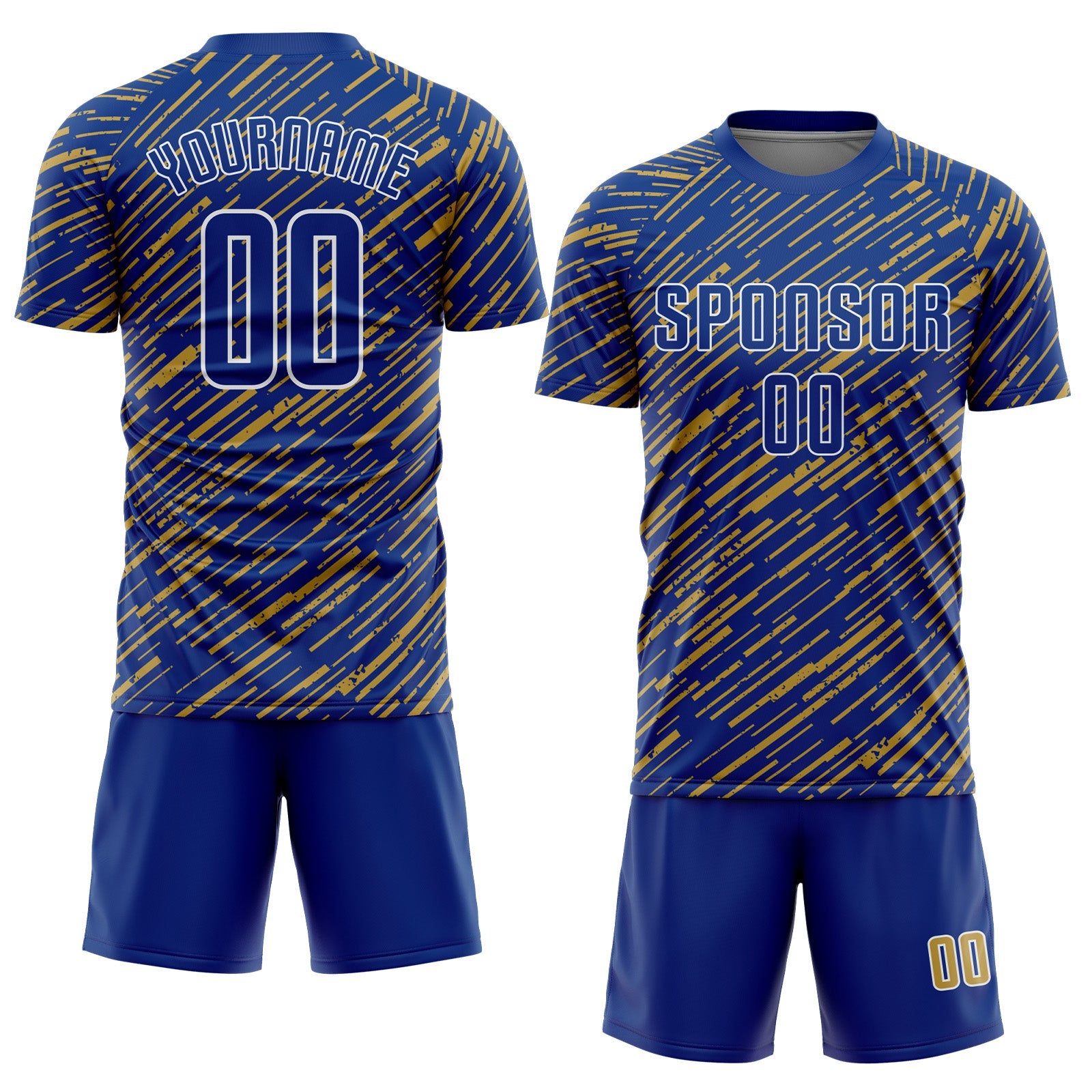 Custom Royal Old Gold-White Line Sports Sublimation Soccer Uniform Jersey view 2