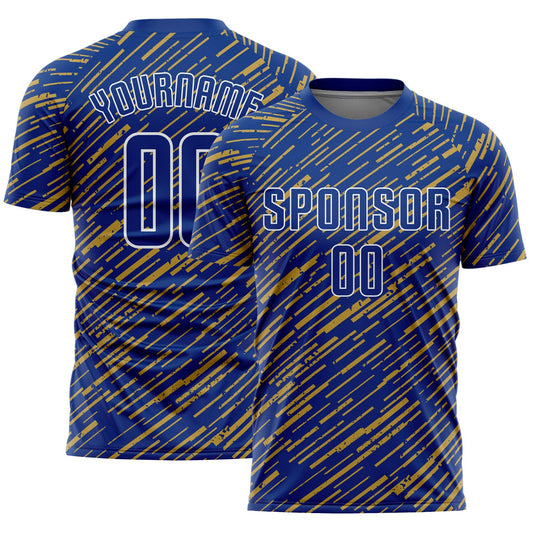 Custom Royal Old Gold-White Line Sports Sublimation Soccer Uniform Jersey - Main View