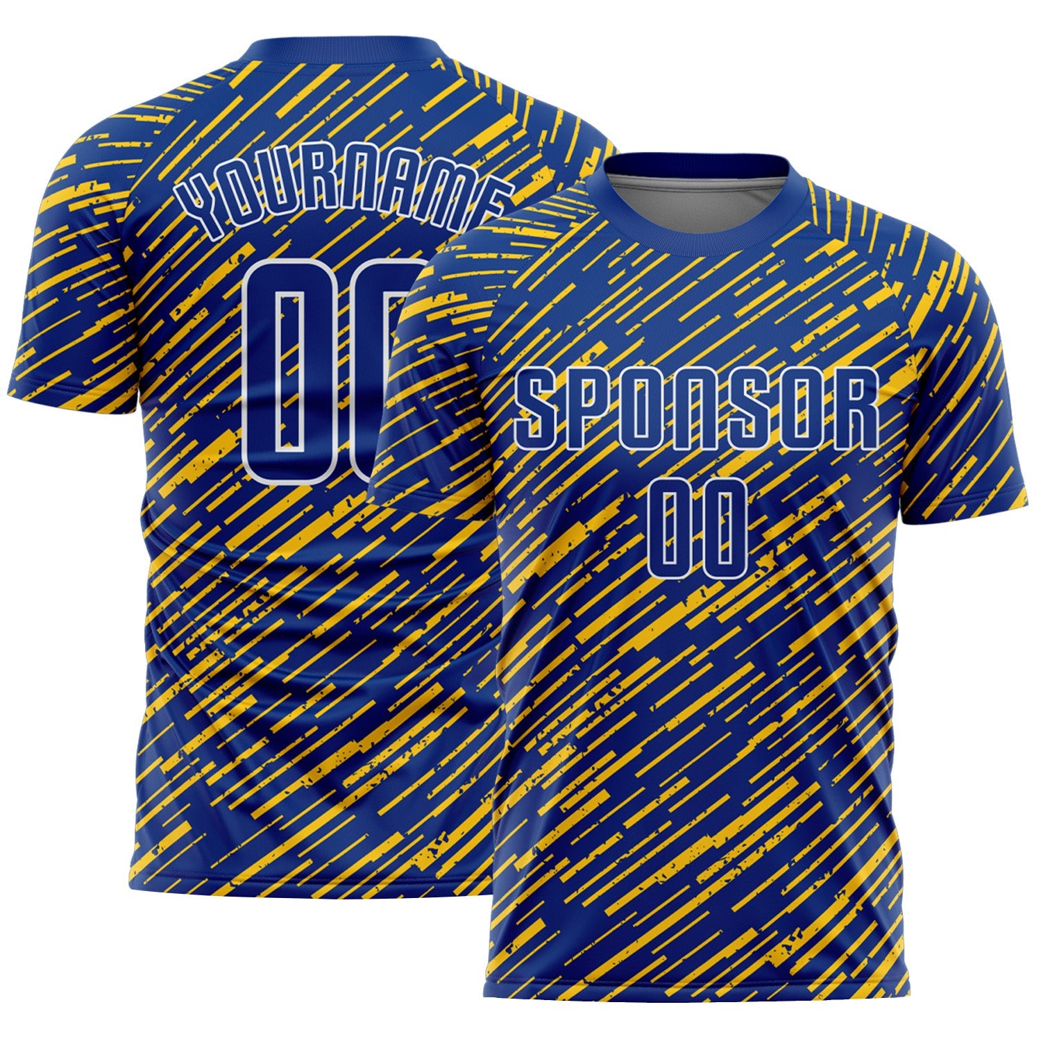 Custom Royal Yellow-White Line Sports Sublimation Soccer Uniform Jersey - Main View
