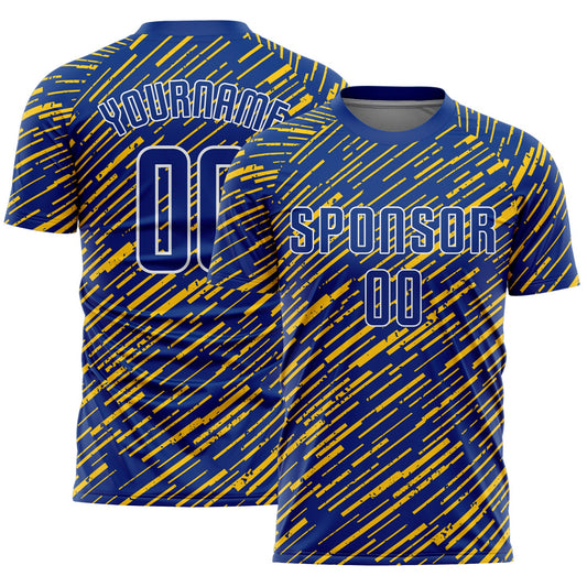 Custom Royal Yellow-White Line Sports Sublimation Soccer Uniform Jersey - Main View