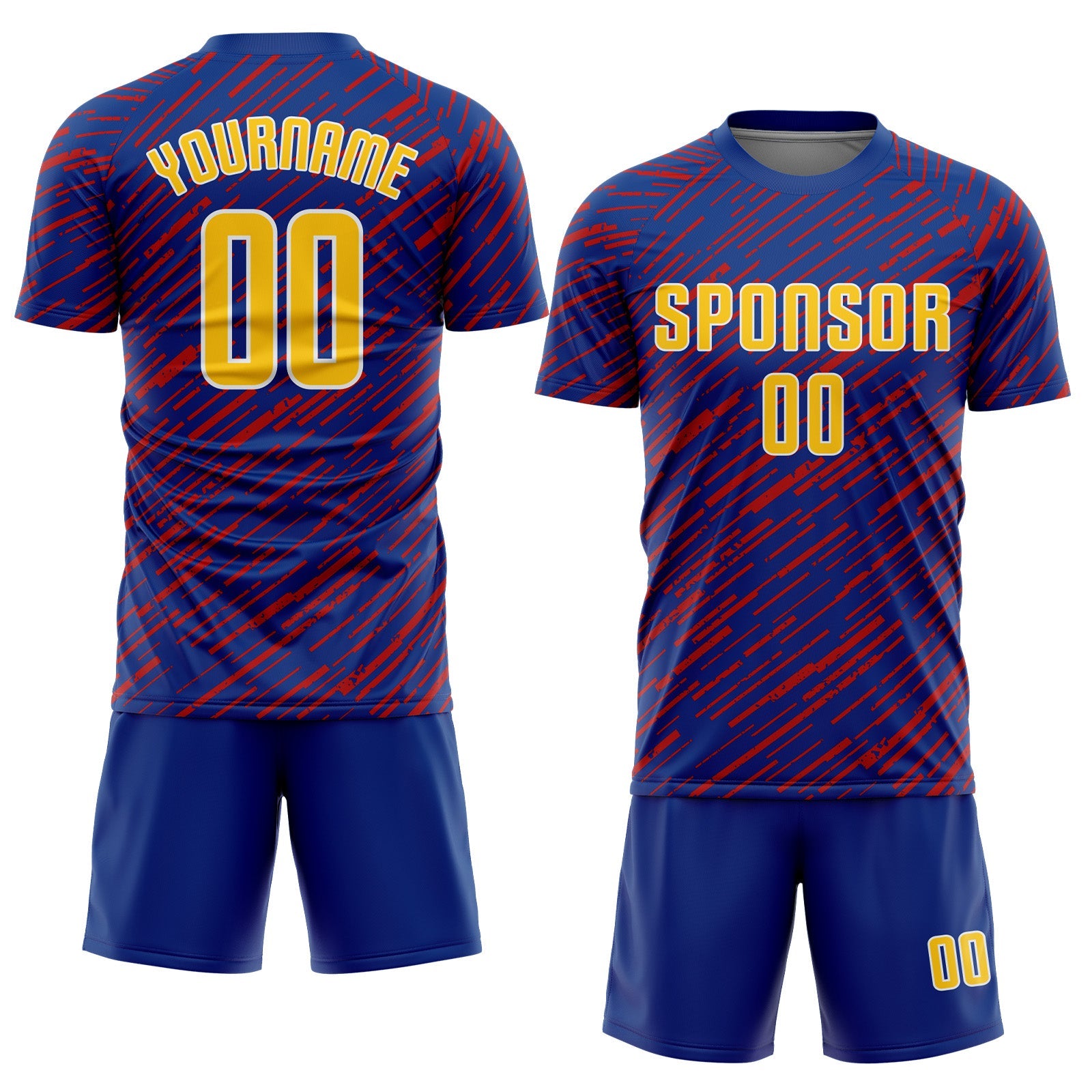 Custom Royal Yellow Red-White Line Sports Sublimation Soccer Uniform Jersey view 2