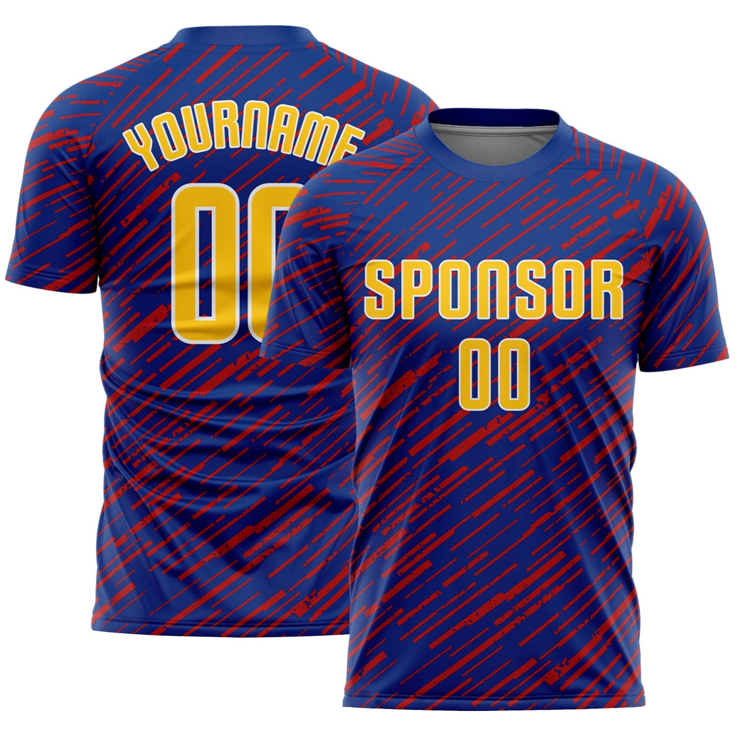 Custom Royal Yellow Red-White Line Sports Sublimation Soccer Uniform Jersey - Main View