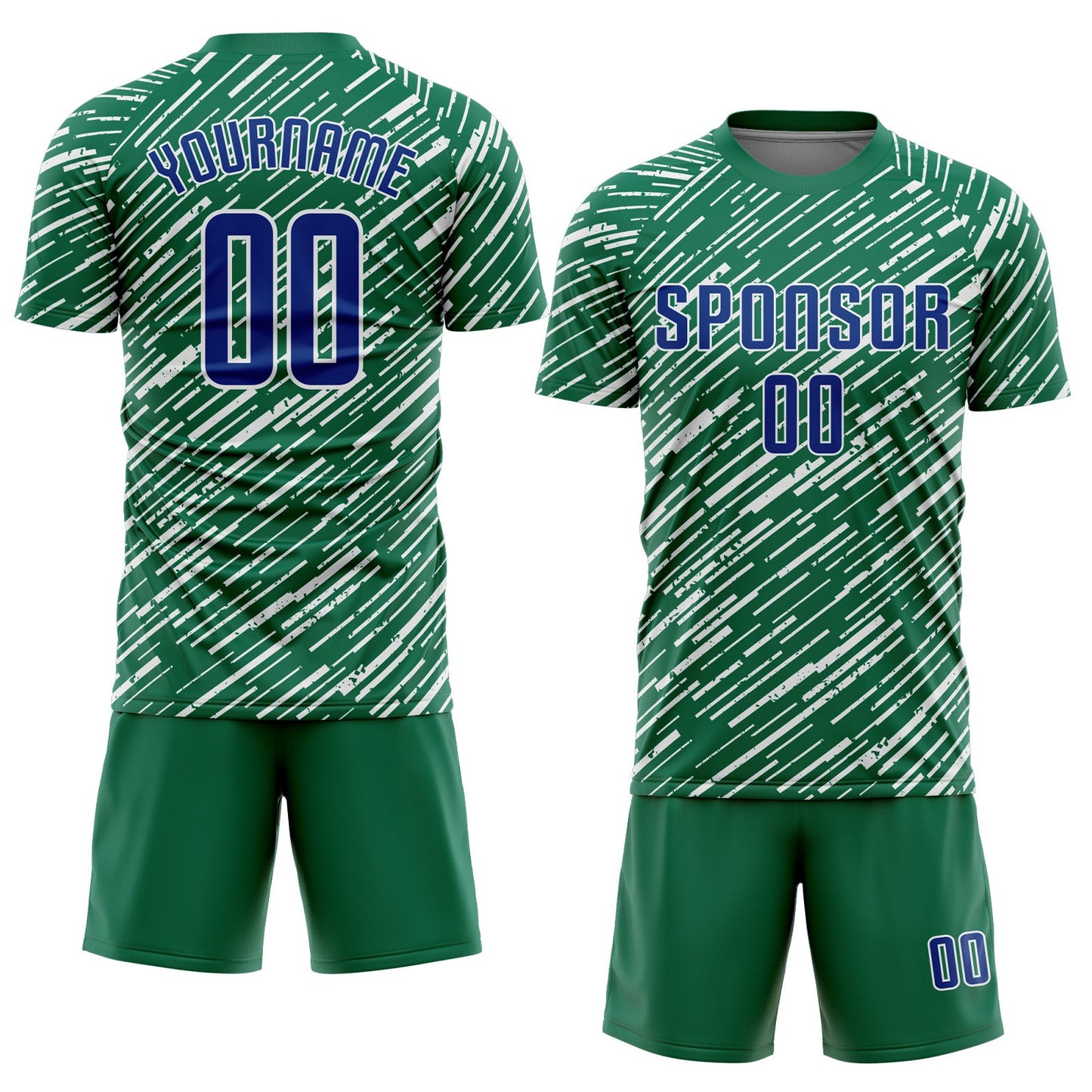 Custom Kelly Green Royal-White Line Sports Sublimation Soccer Uniform Jersey view 2